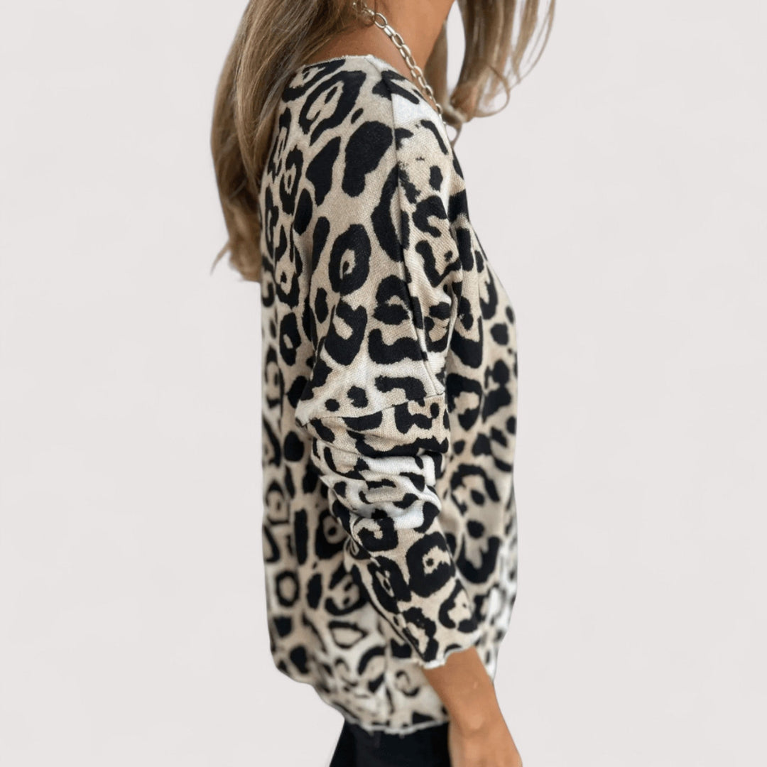 Women's Blouse | Leopard Print Round Neckline