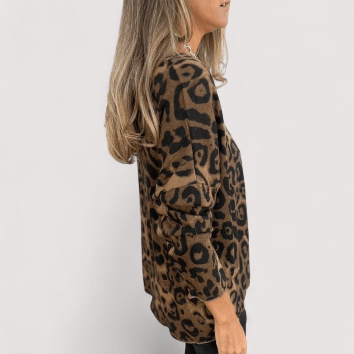 Women's Blouse | Leopard Print Round Neckline