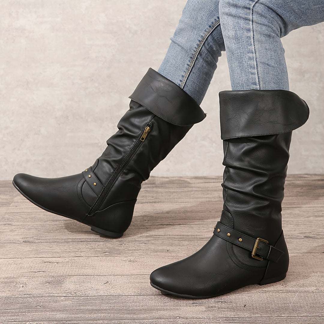 Boots For Women | Flat Heel Side Zip Detail
