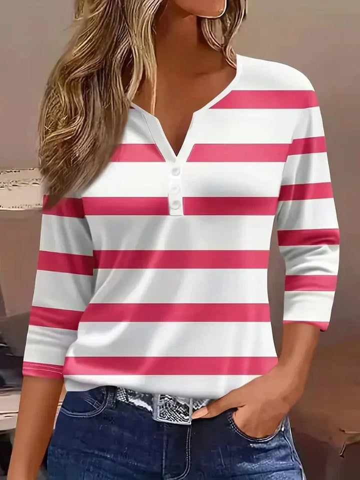 Women’s Blouse | Striped V-Neck Button