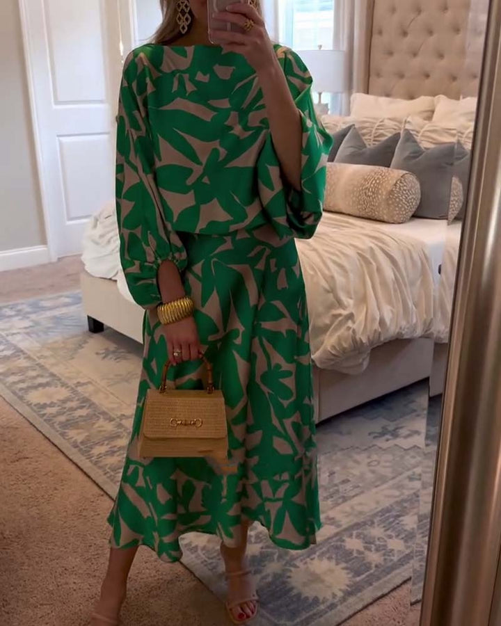 Women's Two-Piece Set  | Long Sleeve Top Midi-length Skirt