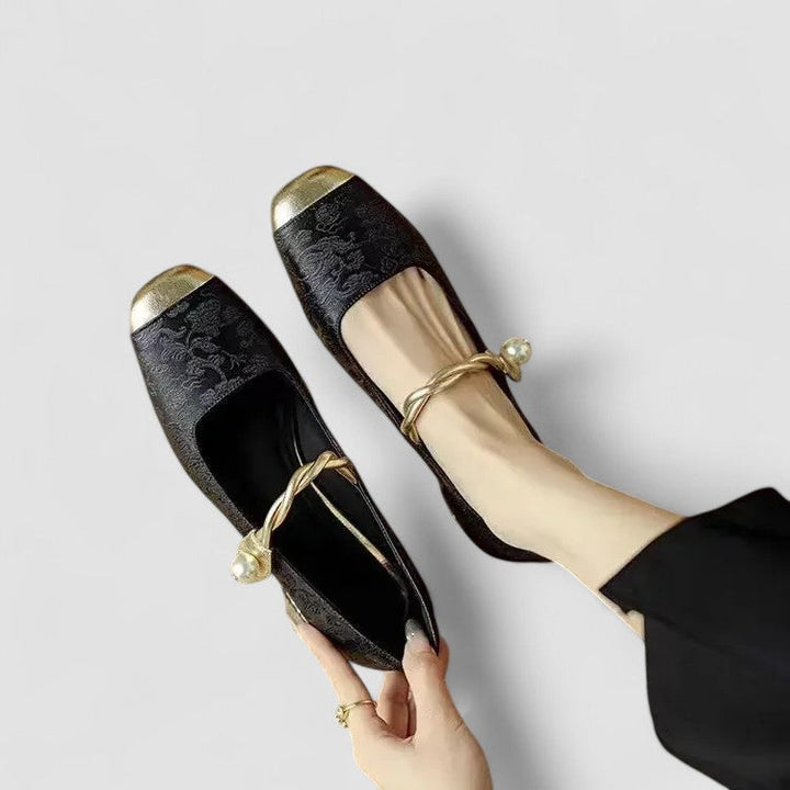 Mary Jane Shoes for Women | Low Block Heel Metallic Accents