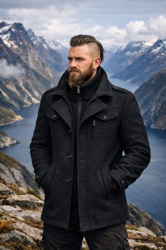 Men's Winter Coat | Zip-Up Button Detail
