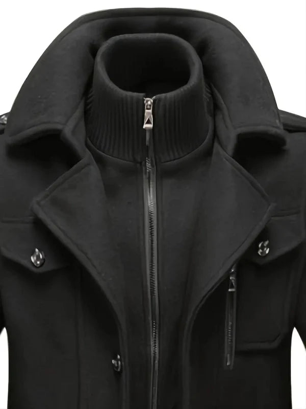 Men's Winter Coat | Zip-Up Button Detail