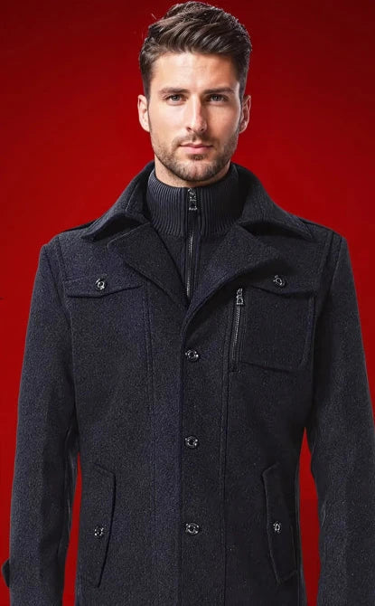 Men's Winter Coat | Zip-Up Button Detail