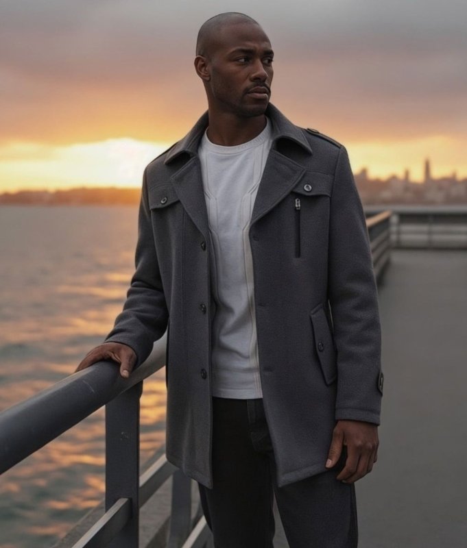 Men's Winter Coat | Zip-Up Button Detail