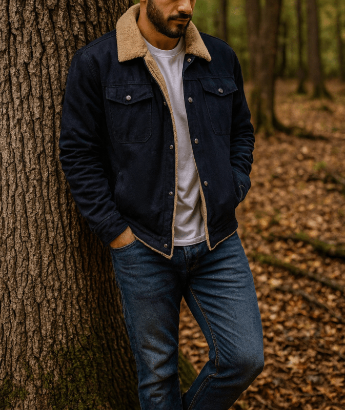 Men's Winter Jacket | Button Front Sherpa Lined