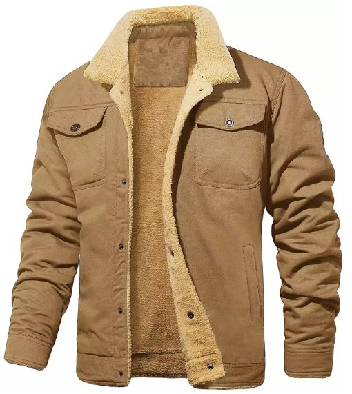 Men's Winter Jacket | Button Front Sherpa Lined