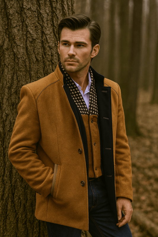 Men's Winter Coat | Stand Collar Button Front