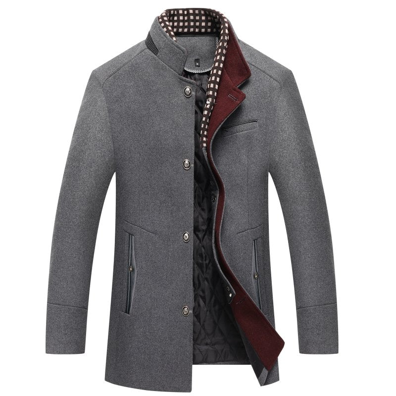 Men's Winter Coat | Stand Collar Button Front
