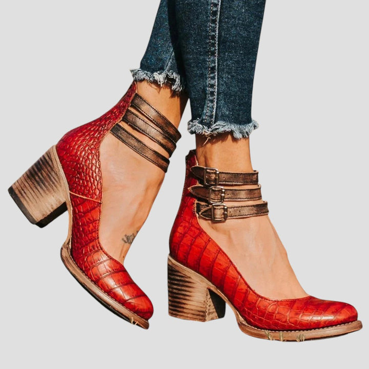 Block Heels for Women | Textured Upper Buckle Strap
