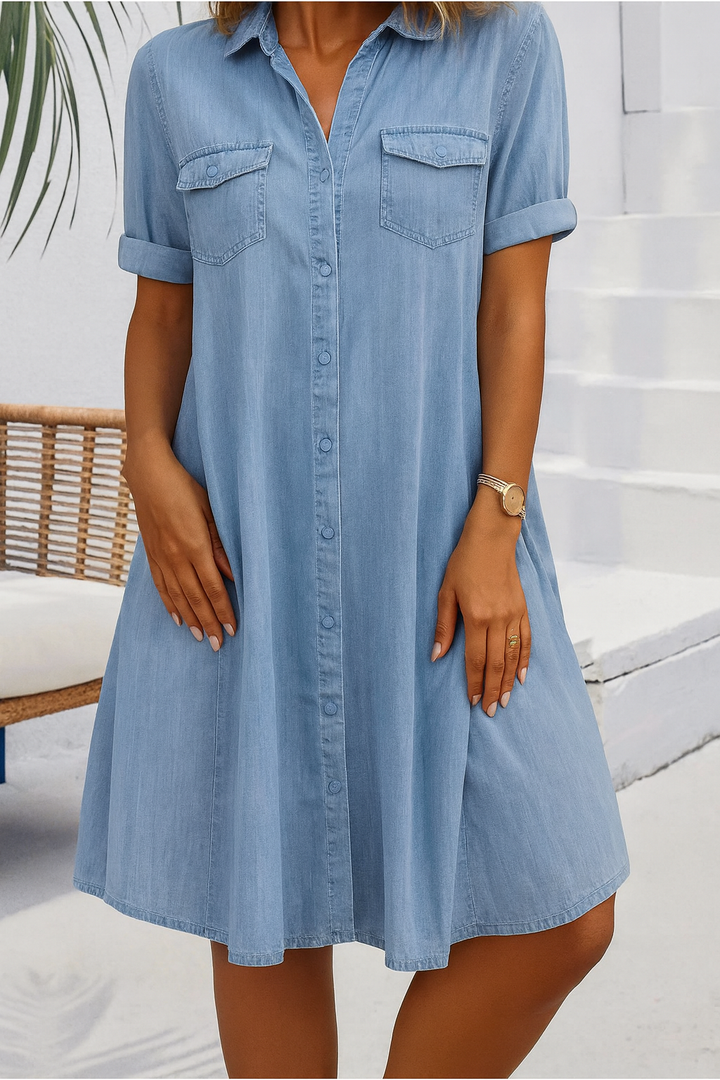 Women's Dress | Front Pockets Collared Neckline