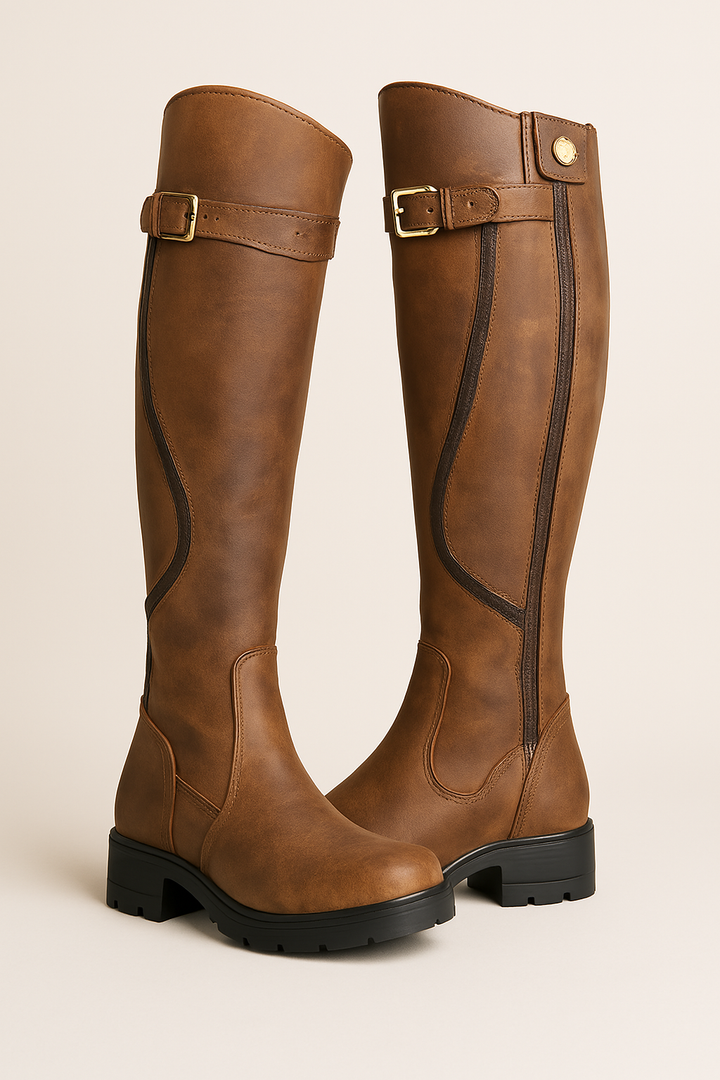 Knee-High Boots for Women | Buckle Strap Lug Sole