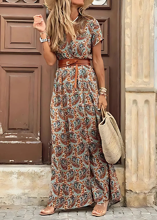 Women’s Dress | V-Neck Boho Inspired Pattern Maxi