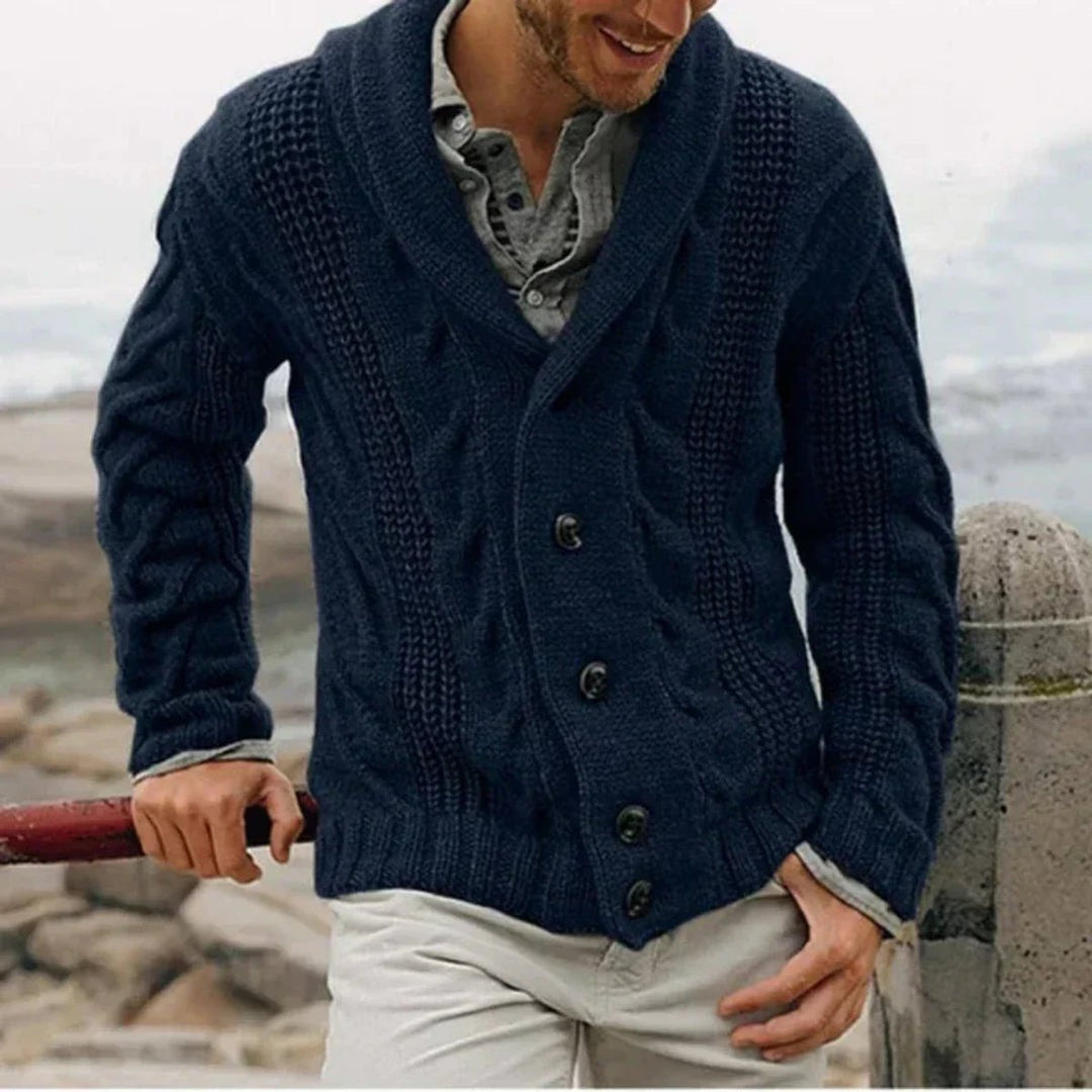 Kane | Men's Shawl Collar Cable Knit Button-Front Mens Cardigan