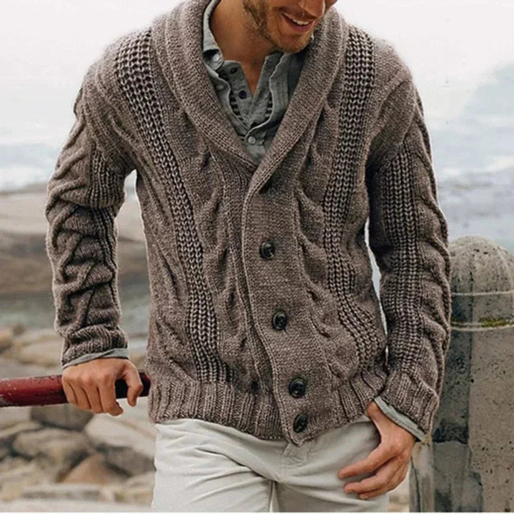 Kane | Men's Shawl Collar Cable Knit Button-Front Mens Cardigan