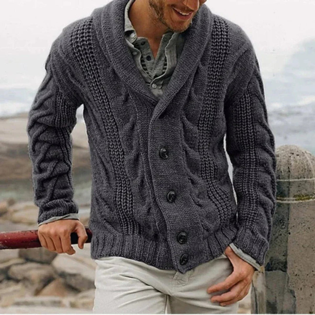Kane | Men's Shawl Collar Cable Knit Button-Front Mens Cardigan