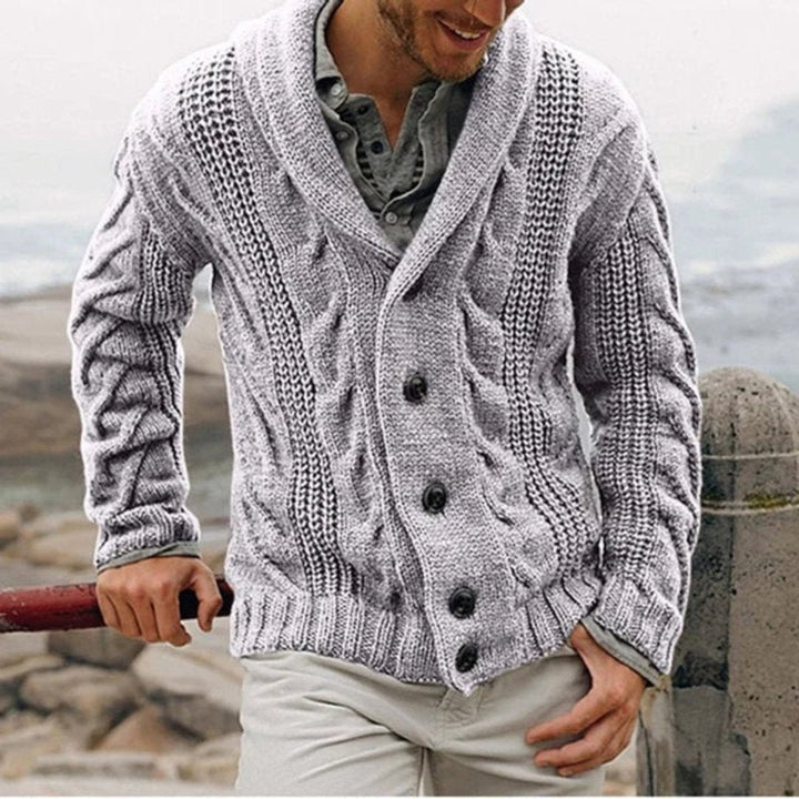 Kane | Men's Shawl Collar Cable Knit Button-Front Mens Cardigan