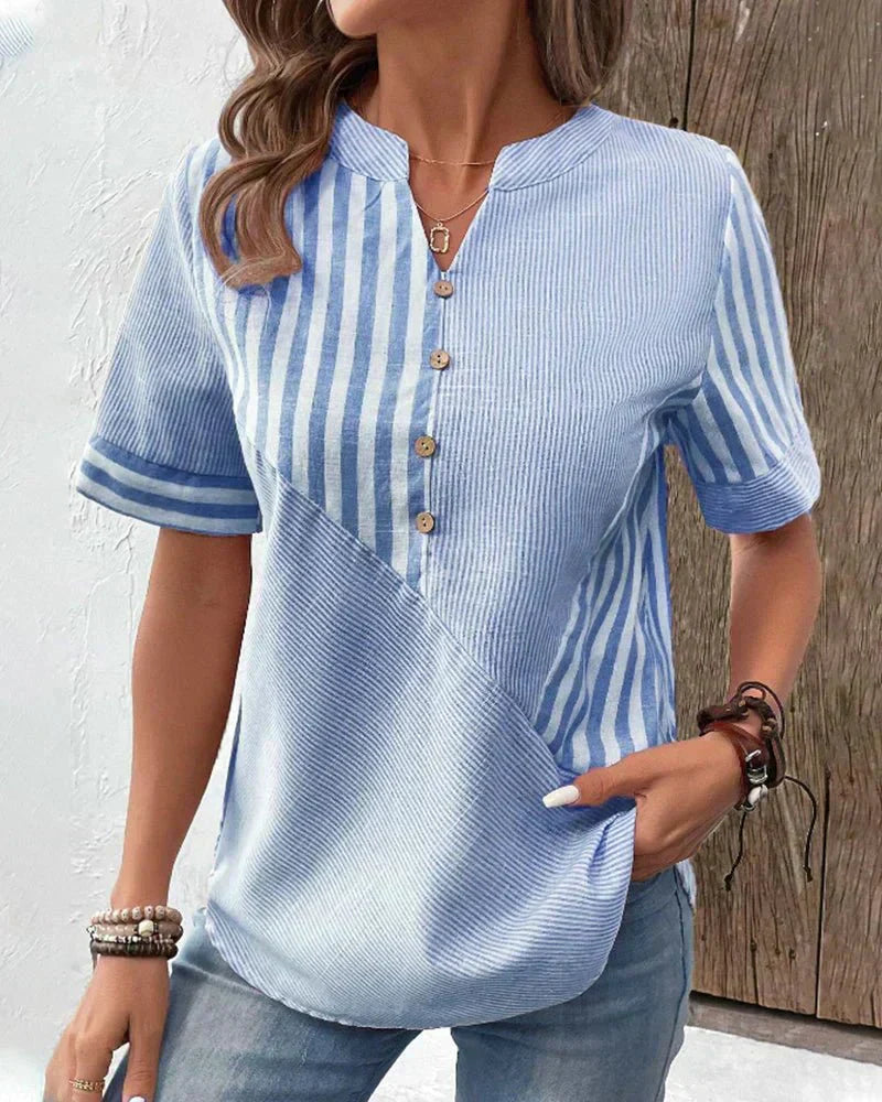 Women's Blouse | Button Front Stripe Panel