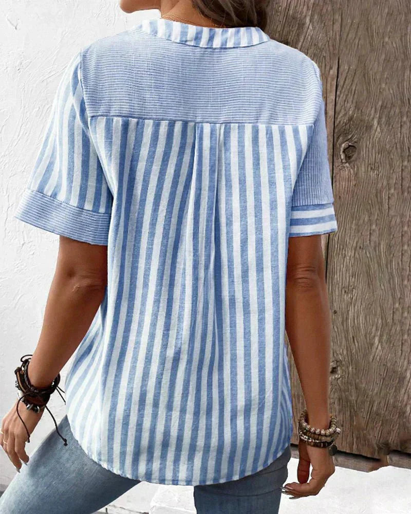 Women's Blouse | Button Front Stripe Panel