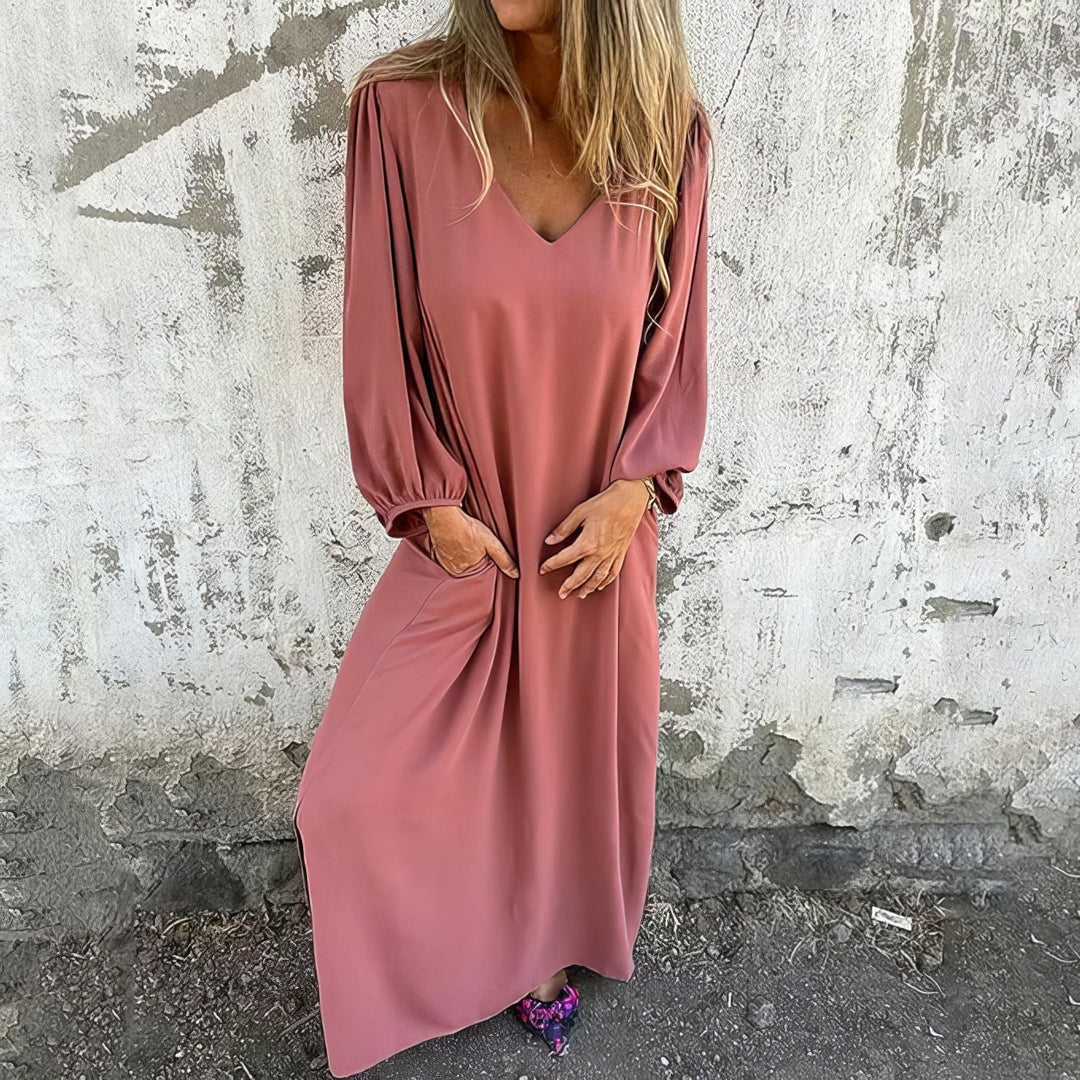 Women’s Dress | V-Neck Long Sleeve Maxi