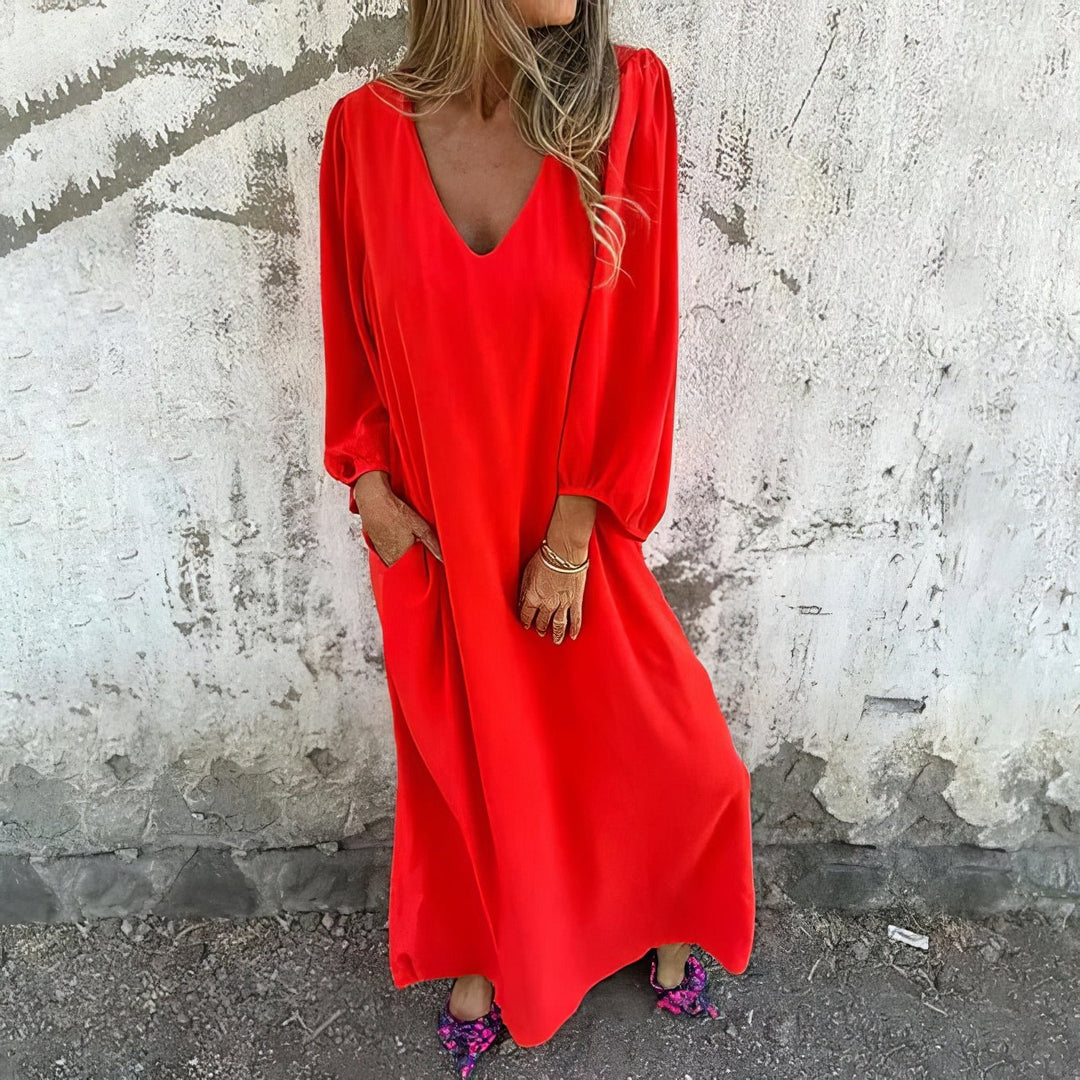 Women’s Dress | V-Neck Long Sleeve Maxi