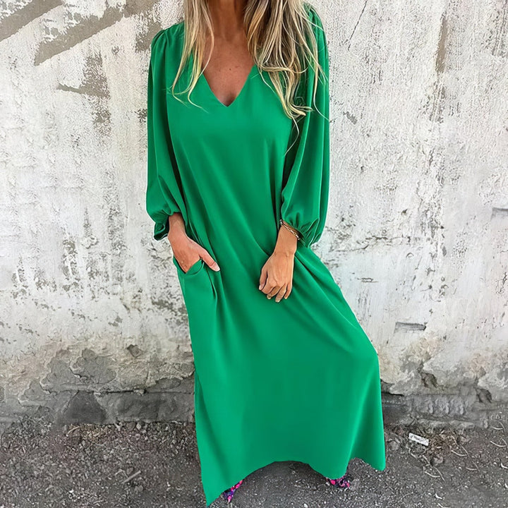 Women’s Dress | V-Neck Long Sleeve Maxi