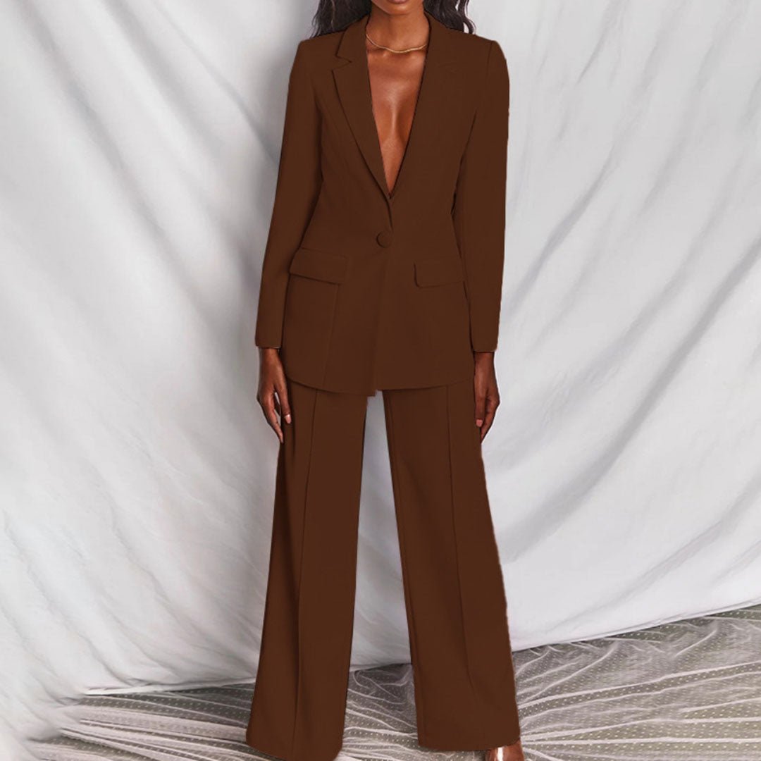 Women's Two-Piece Set   | Button-Front Blazer Full-Length Pants
