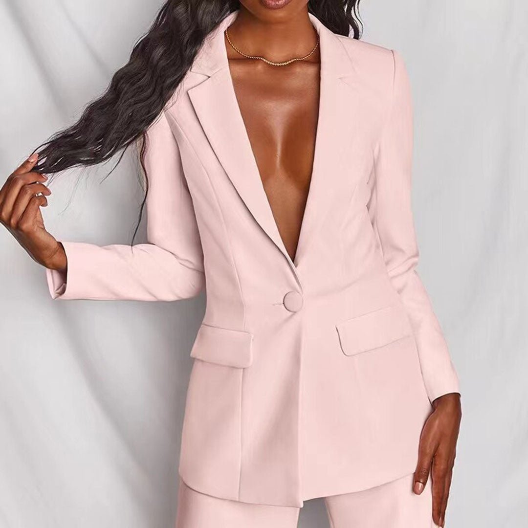 Women's Two-Piece Set   | Button-Front Blazer Full-Length Pants