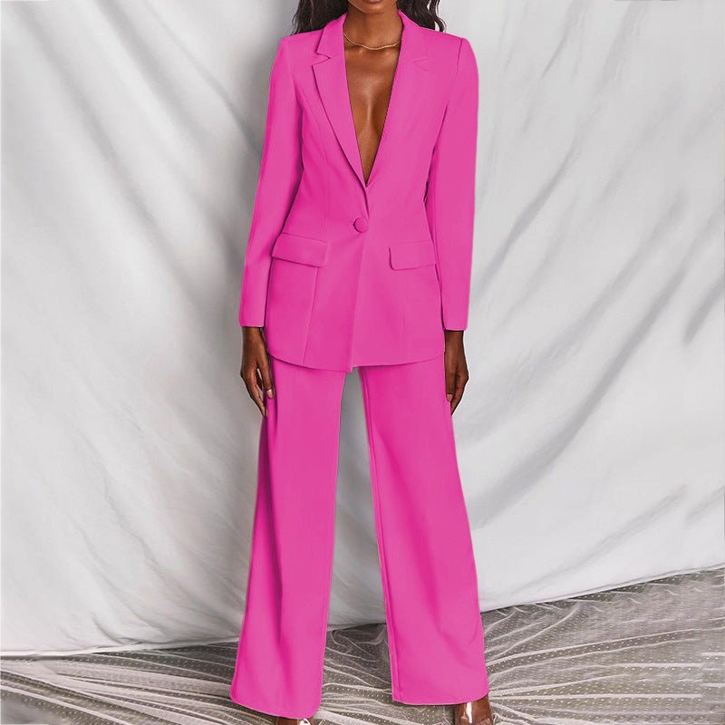 Women's Two-Piece Set   | Button-Front Blazer Full-Length Pants