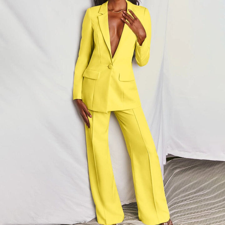 Women's Two-Piece Set   | Button-Front Blazer Full-Length Pants