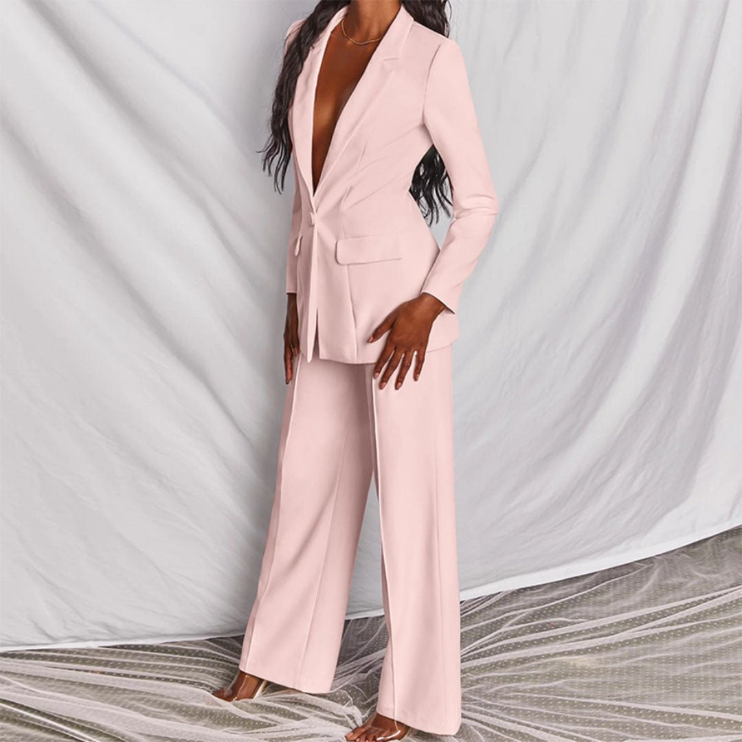 Women's Two-Piece Set   | Button-Front Blazer Full-Length Pants