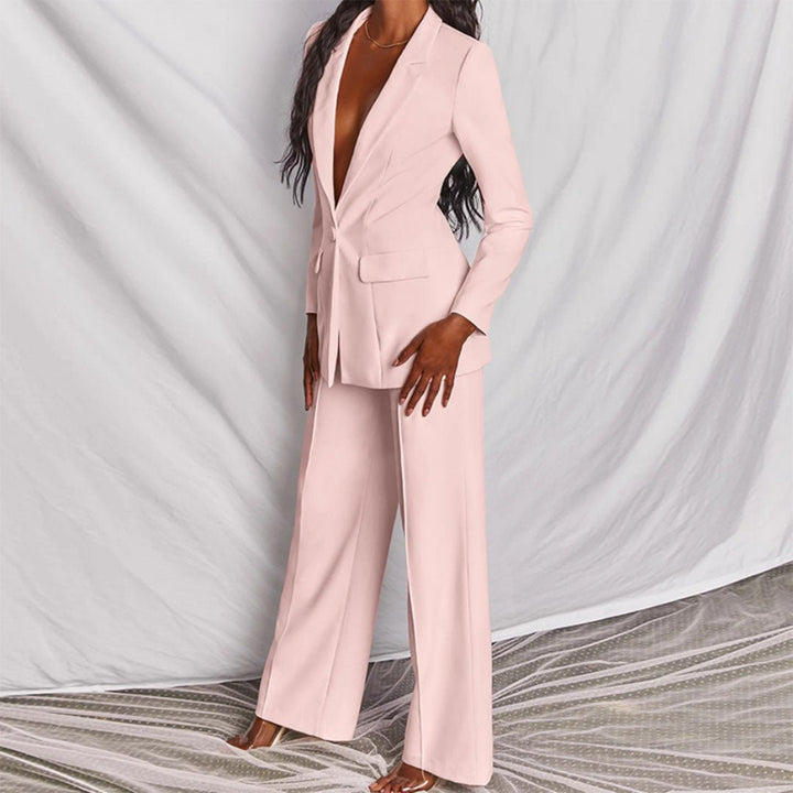 Women's Two-Piece Set   | Button-Front Blazer Full-Length Pants