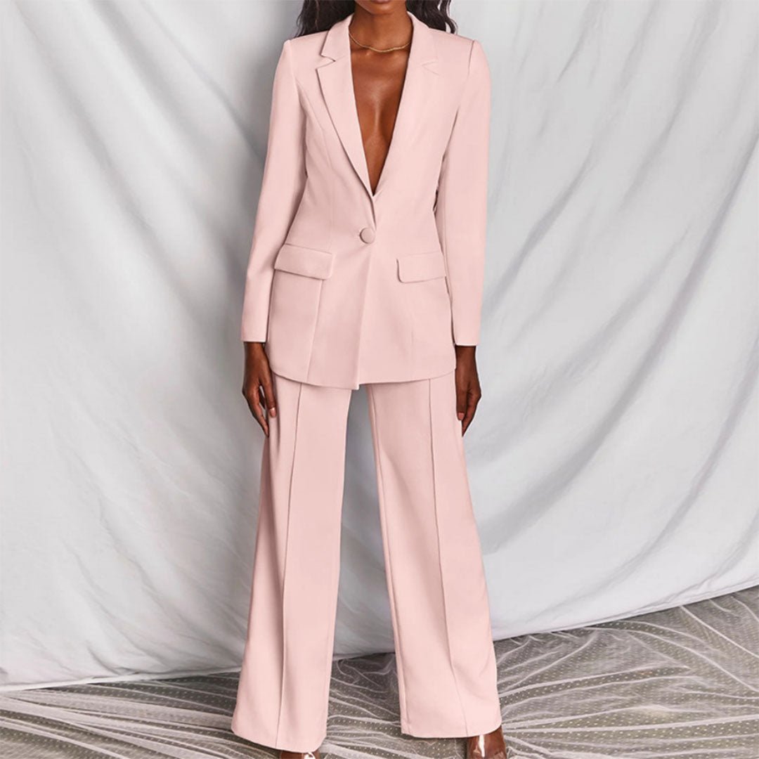 Women's Two-Piece Set   | Button-Front Blazer Full-Length Pants