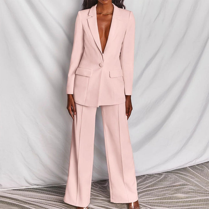 Women's Two-Piece Set   | Button-Front Blazer Full-Length Pants
