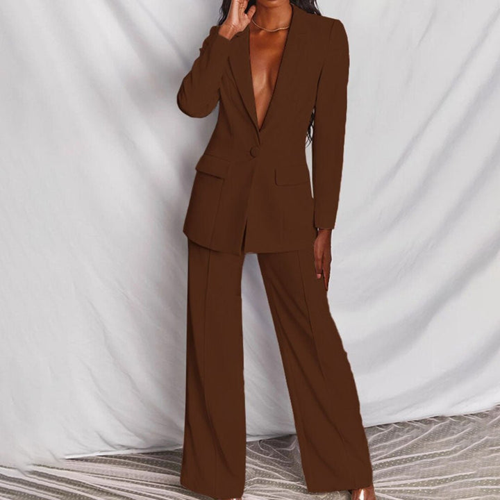 Women's Two-Piece Set   | Button-Front Blazer Full-Length Pants