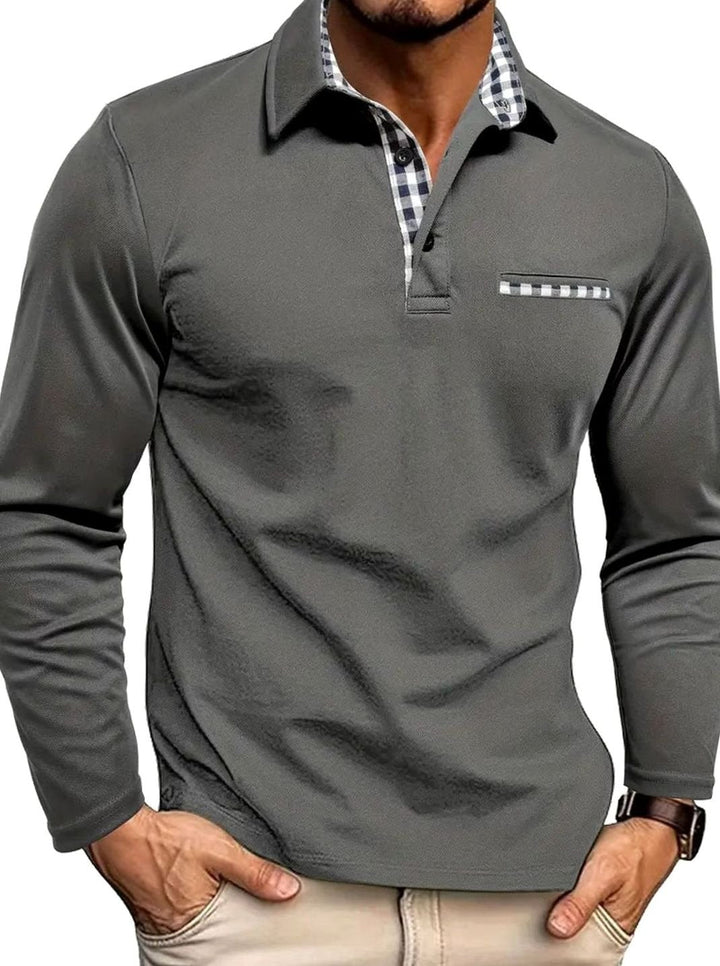 Leroy | Men's Long-Sleeve Polo Shirt with Classic Plaid Collar