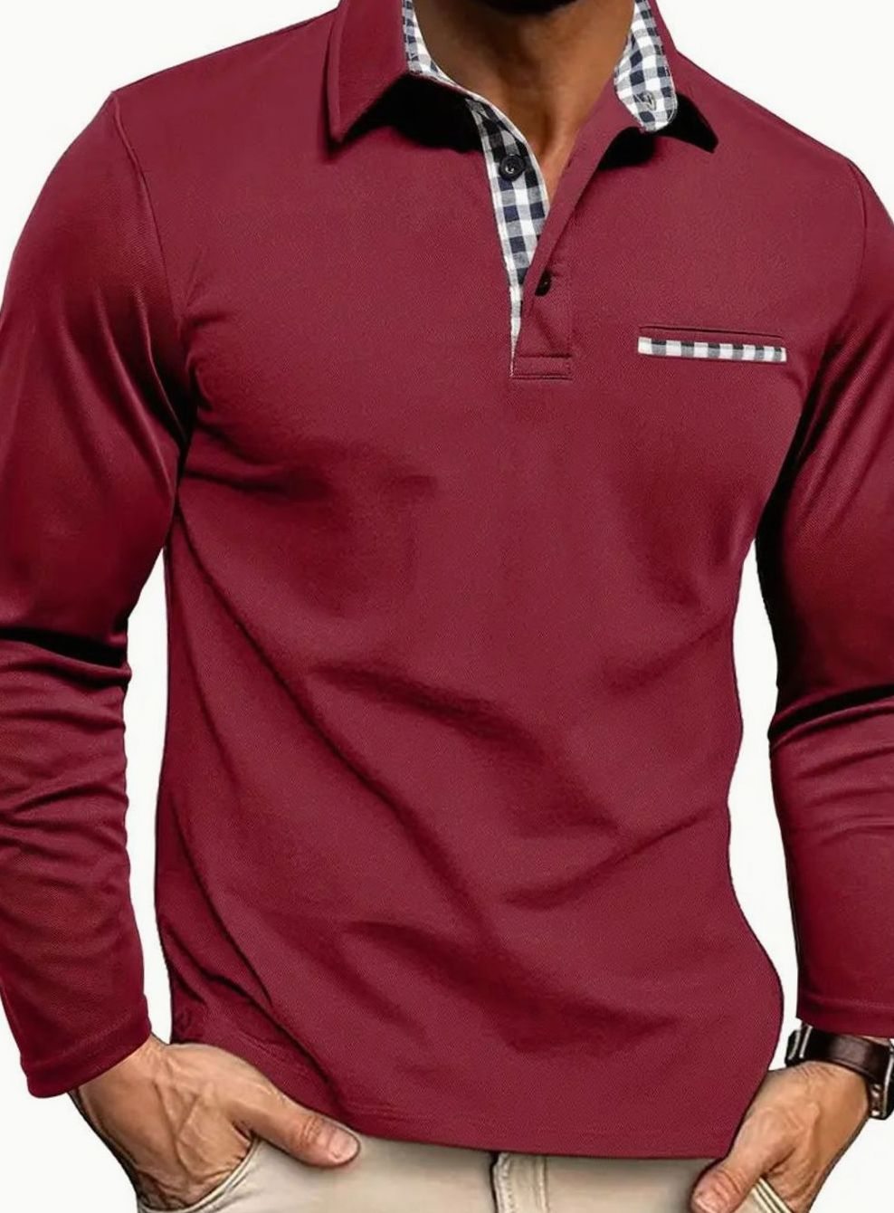 Leroy | Men's Long-Sleeve Polo Shirt with Classic Plaid Collar