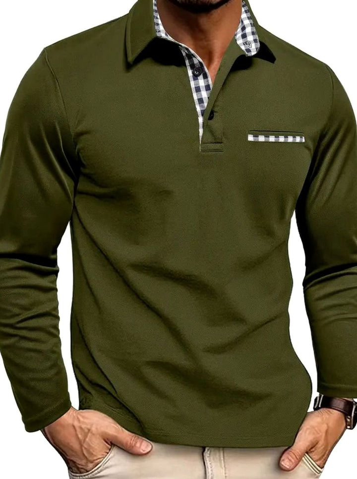 Leroy | Men's Long-Sleeve Polo Shirt with Classic Plaid Collar