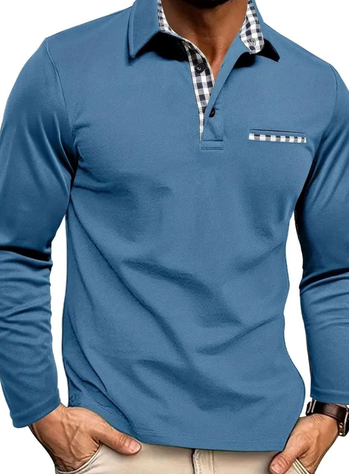 Leroy | Men's Long-Sleeve Polo Shirt with Classic Plaid Collar