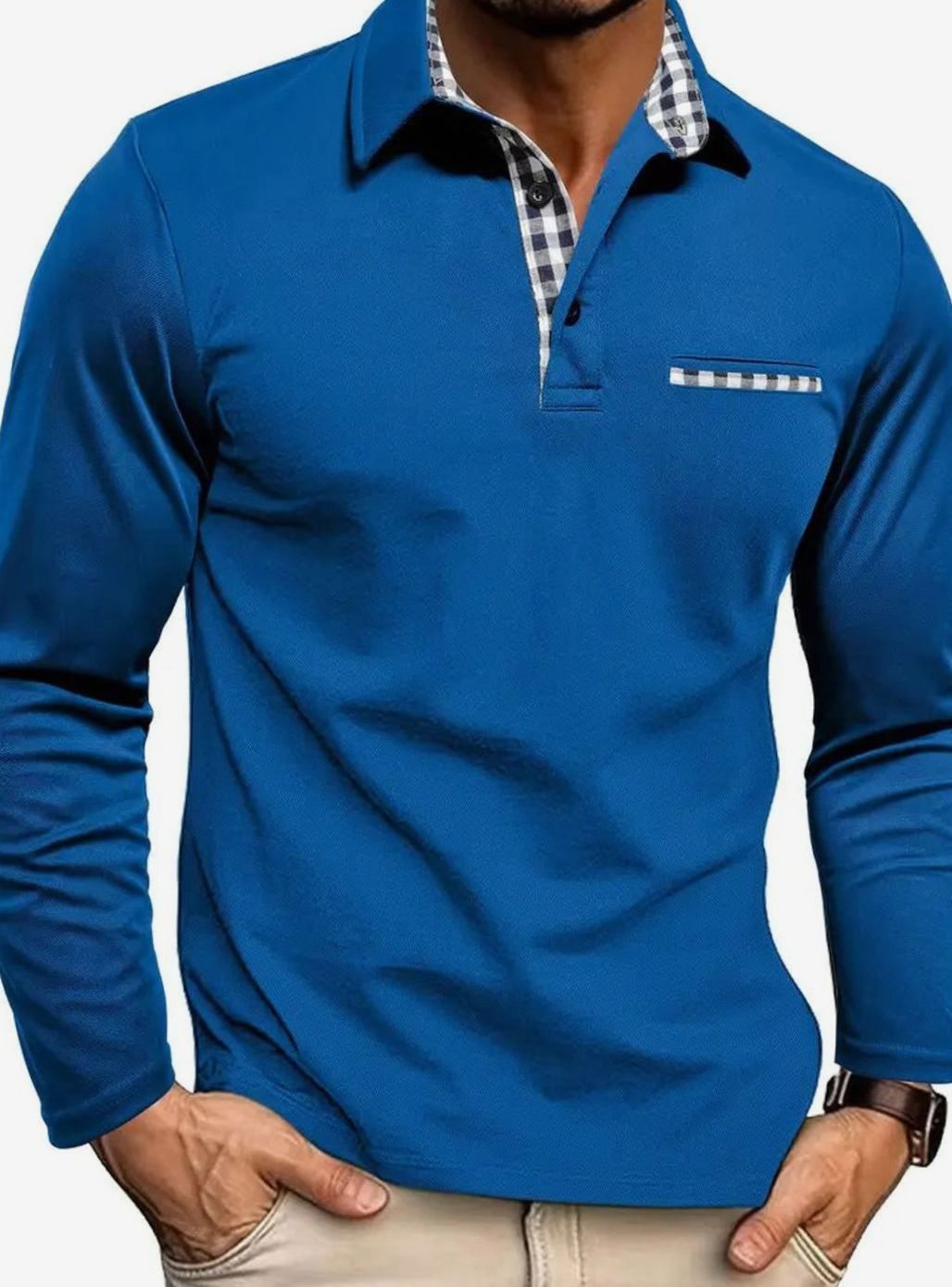 Leroy | Men's Long-Sleeve Polo Shirt with Classic Plaid Collar