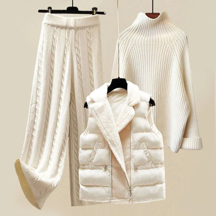 Women's Three-Piece Set | High-Neck Sweater Sleeveless Vest