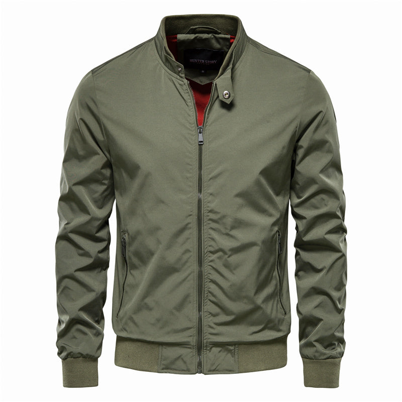Men's Bomber Jacket | Stand Collar Contrast Lining – Army Green