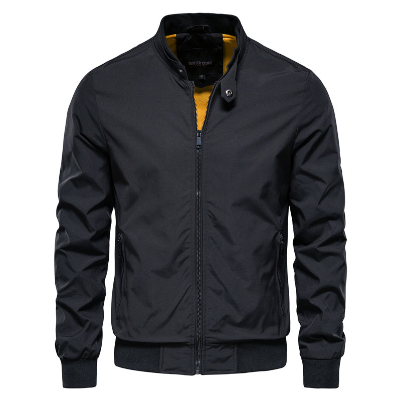 Men's Bomber Jacket | Stand Collar Contrast Lining – Black