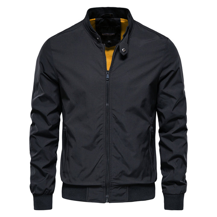 Men's Bomber Jacket | Stand Collar Contrast Lining – Black
