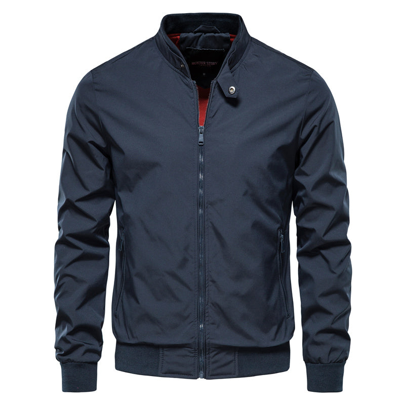Men's Bomber Jacket | Stand Collar Contrast Lining – Navy