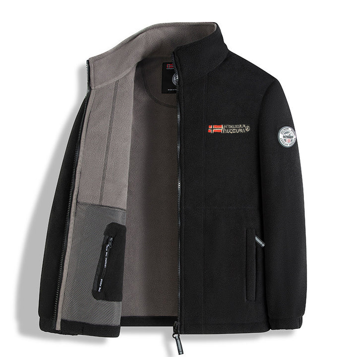 Men's Fleece Jacket | Zip Front Stand Collar – Black