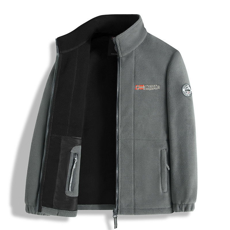 Men's Fleece Jacket | Zip Front Stand Collar – Grey