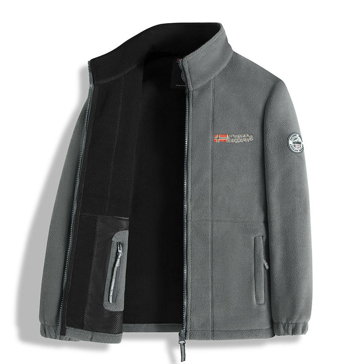 Men's Fleece Jacket | Zip Front Stand Collar – Grey