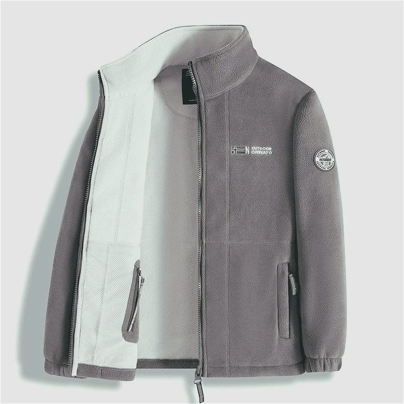 Men's Fleece Jacket | Zip Front Stand Collar – Khaki